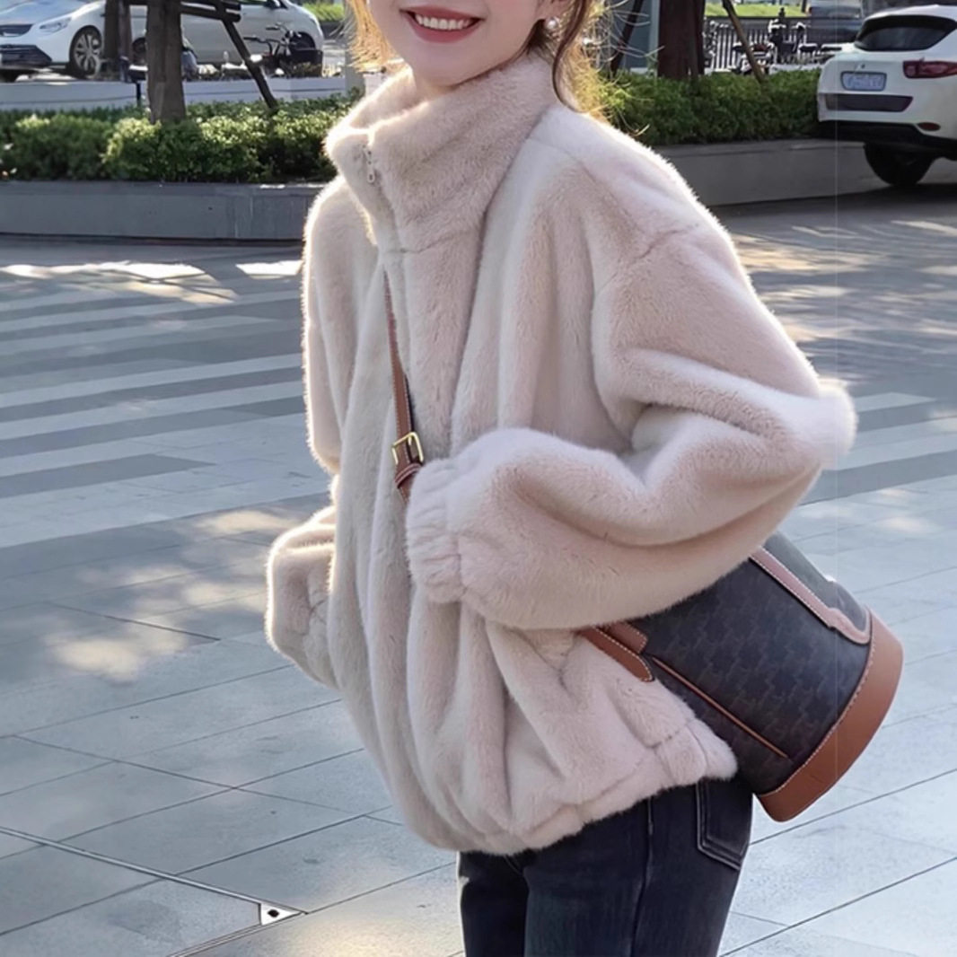 仿羊羔毛绒加厚外套女秋冬款