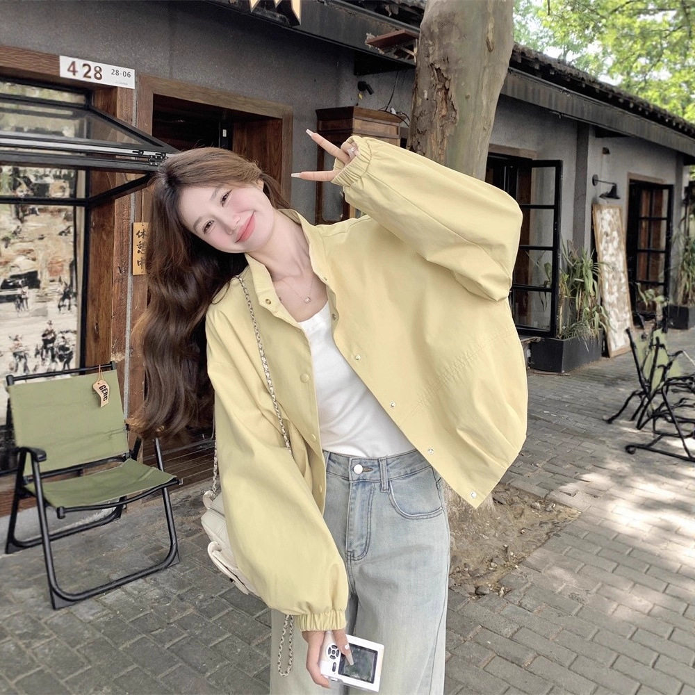 韩系奶黄风衣女春秋减龄小众