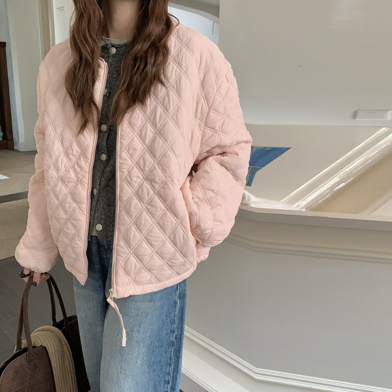 韩版雾面菱格秋冬宽松显瘦棉服