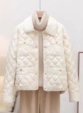反季小香风白色羽绒服女秋冬新款时尚轻薄小个子内胆白鸭绒外套潮