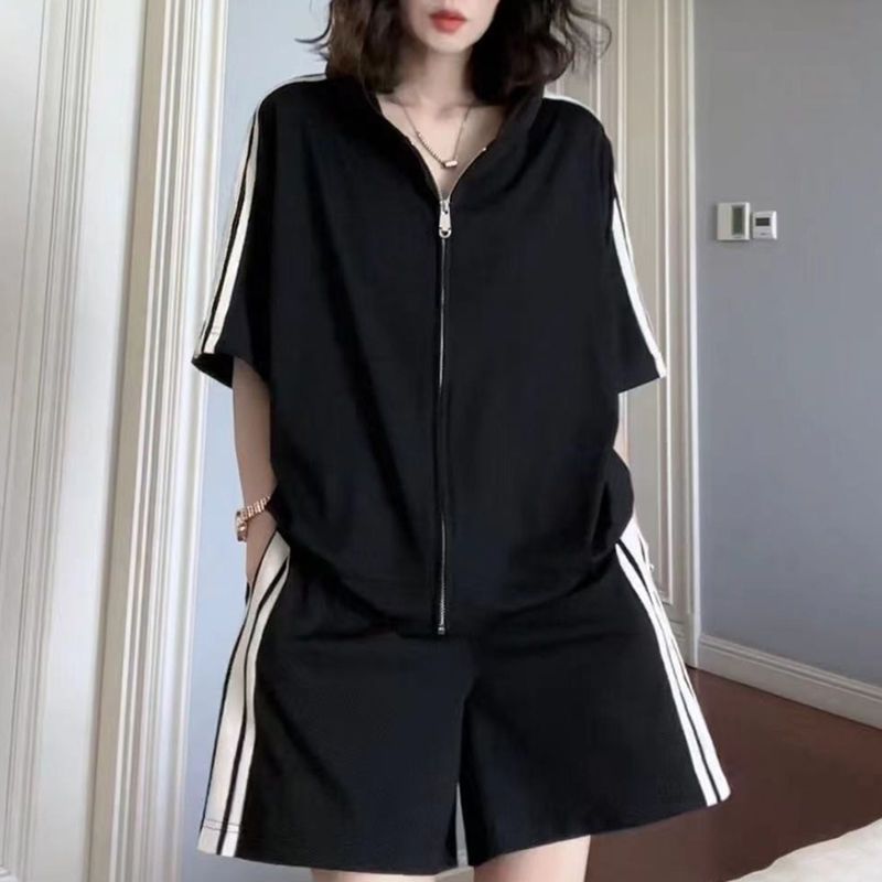 夏季女时尚短袖阔腿运动两件套