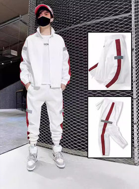 男大码反光条运动套装6XL
