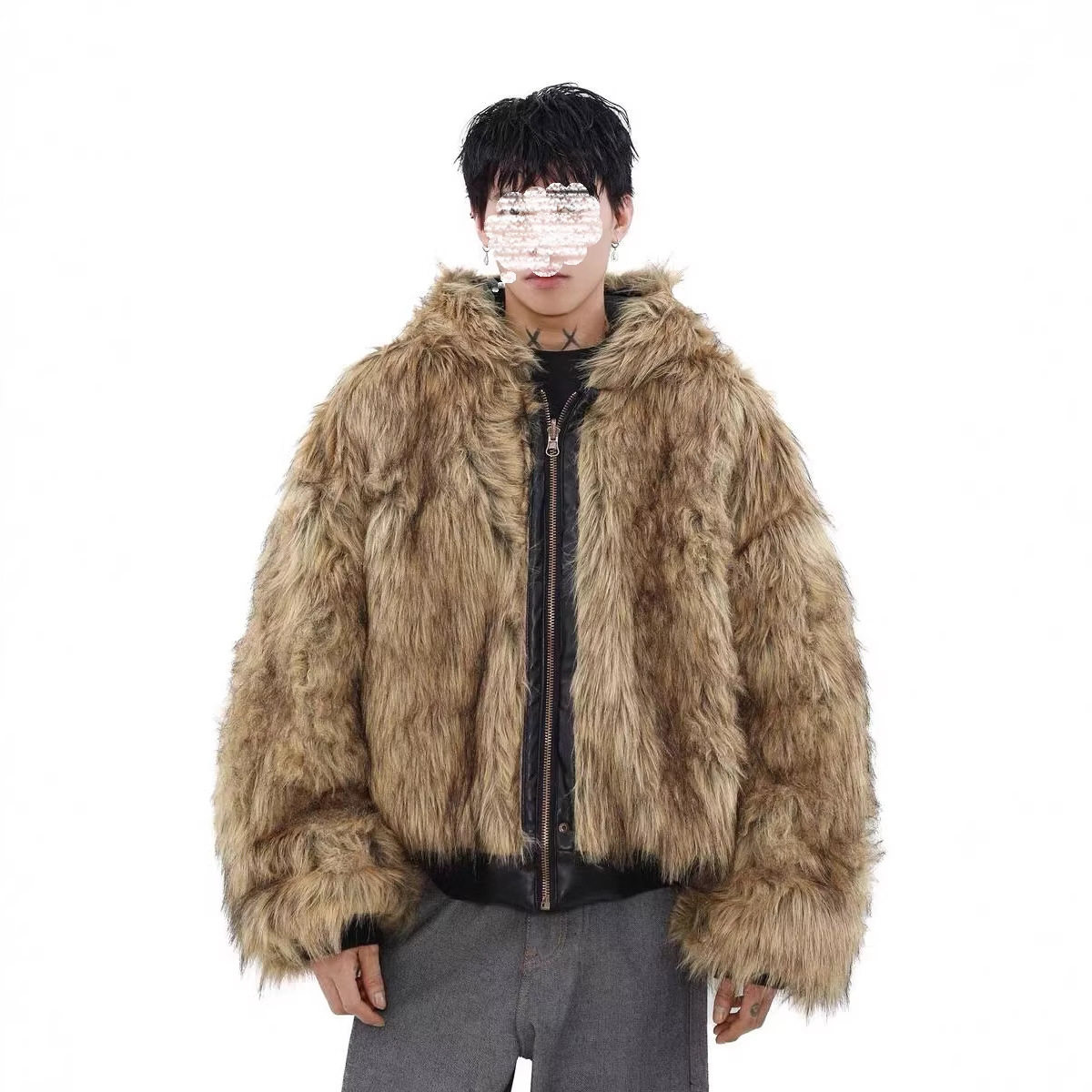 美式潮牌皮毛一体双面穿棉服男