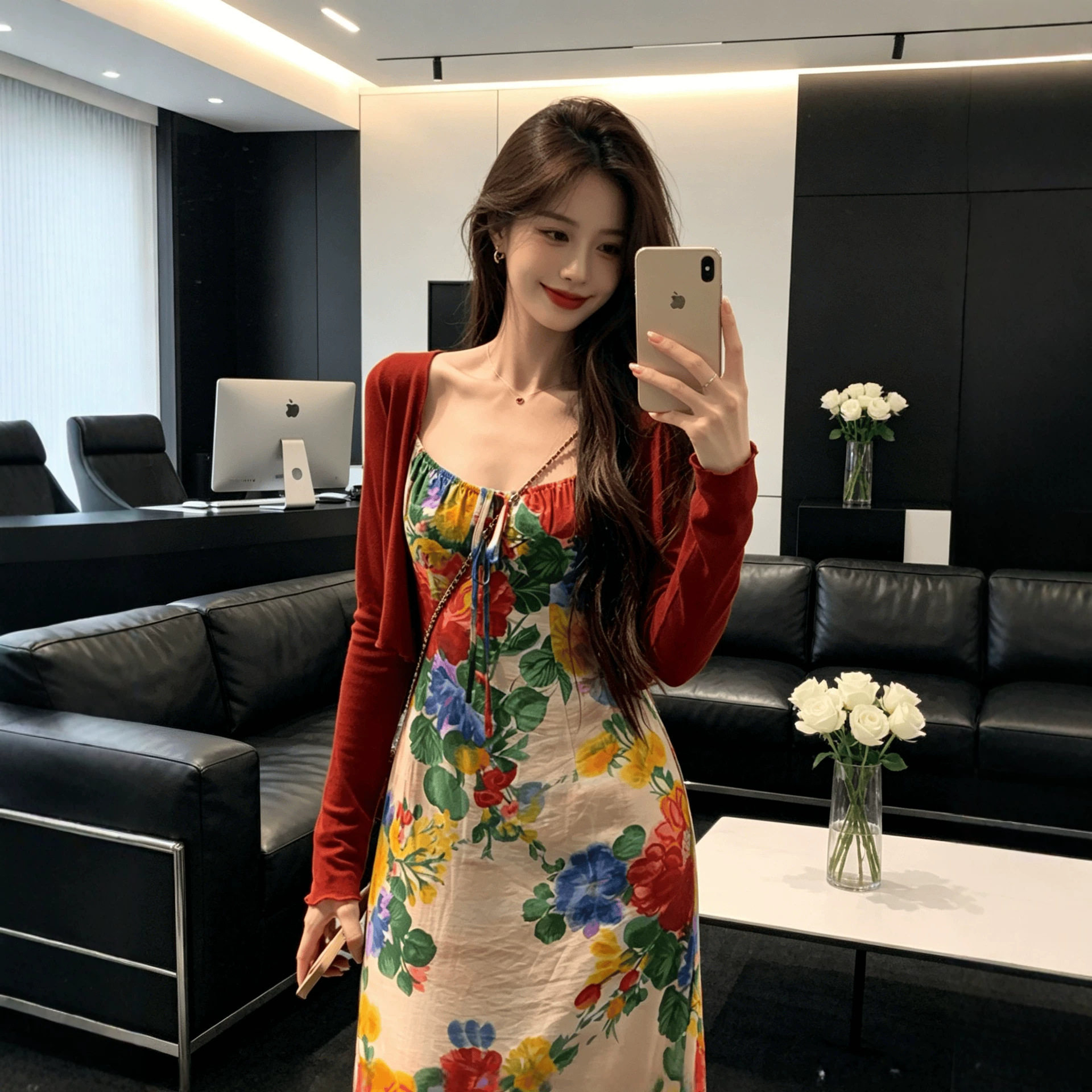 纯欲港风碎花包臀裙开衫吊带裙