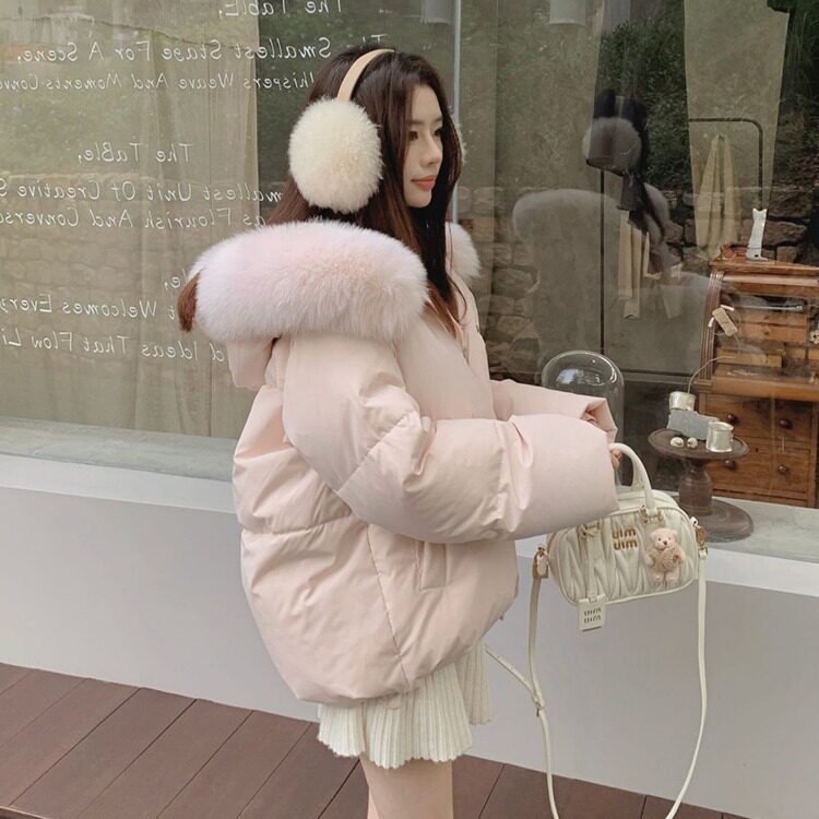 冬季外套大毛领连帽短款棉服女款2026新款韩版宽松加厚保暖棉袄