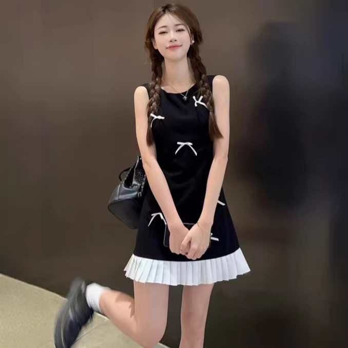 夏季小个子法式收腰A字连衣裙