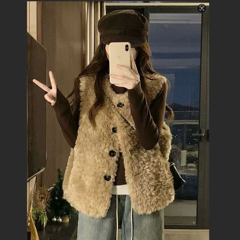 秋冬仿羊羔毛保暖马甲背心