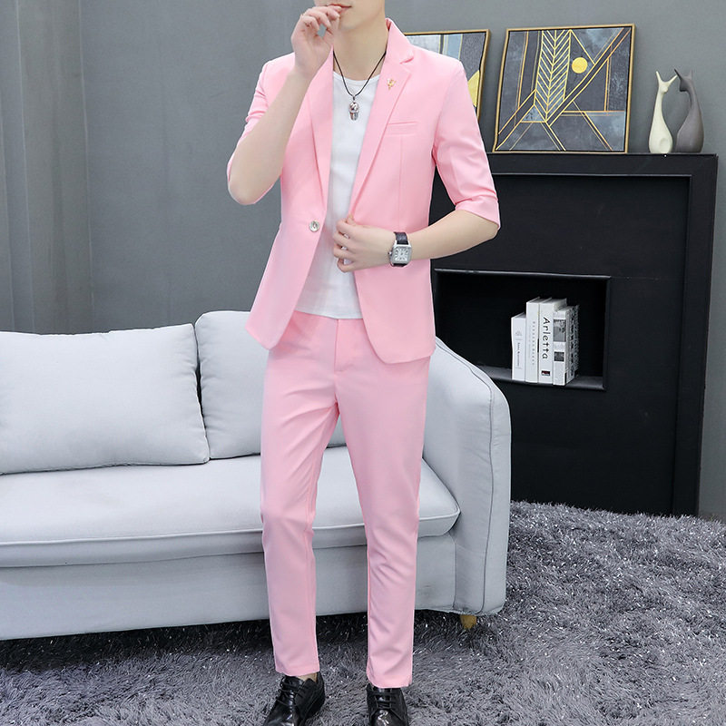 2026夏款男士七分袖小西服套装