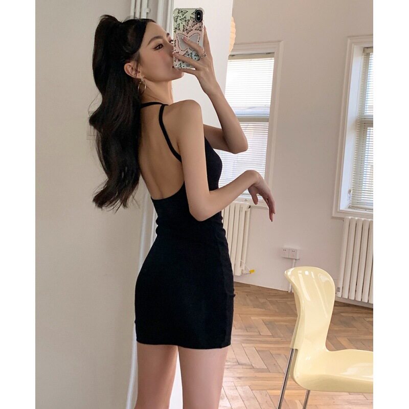 夏装欧美挂脖露背性感包臀连衣裙