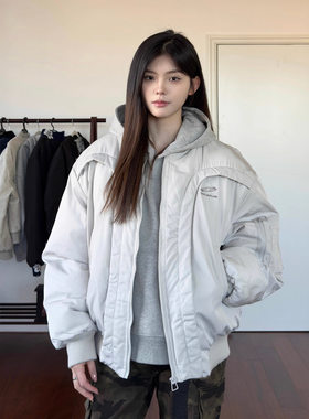 美式解构弧形飞行保暖棉服男女