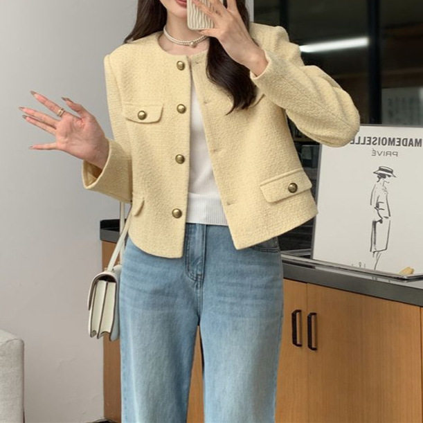 黄色小香风短外套女高级感韩系