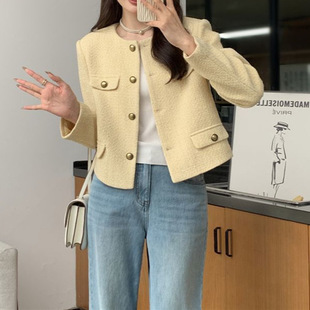 黄色小香风短外套女早秋韩系小个子高级感超好看绝美千金薄款上衣