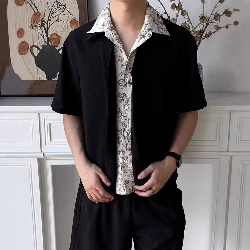 老钱风假两件花领短袖Polo衫男