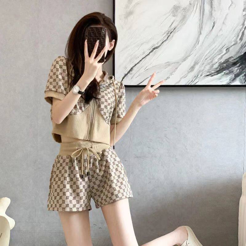 2026夏网红炸街时尚套装女新款韩版连帽卫衣短裤短袖运动两件套女