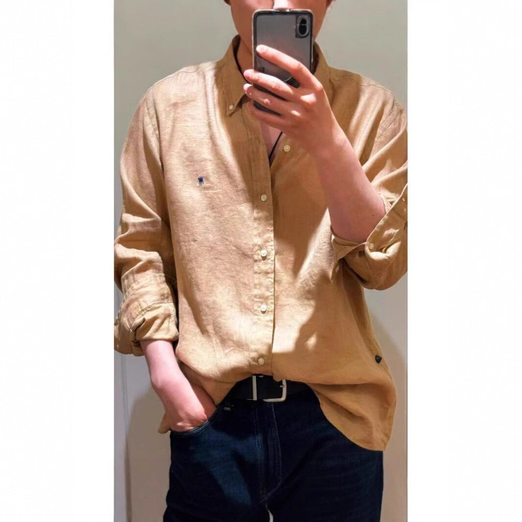 春秋亚麻防晒Polo领刺绣男衬衫