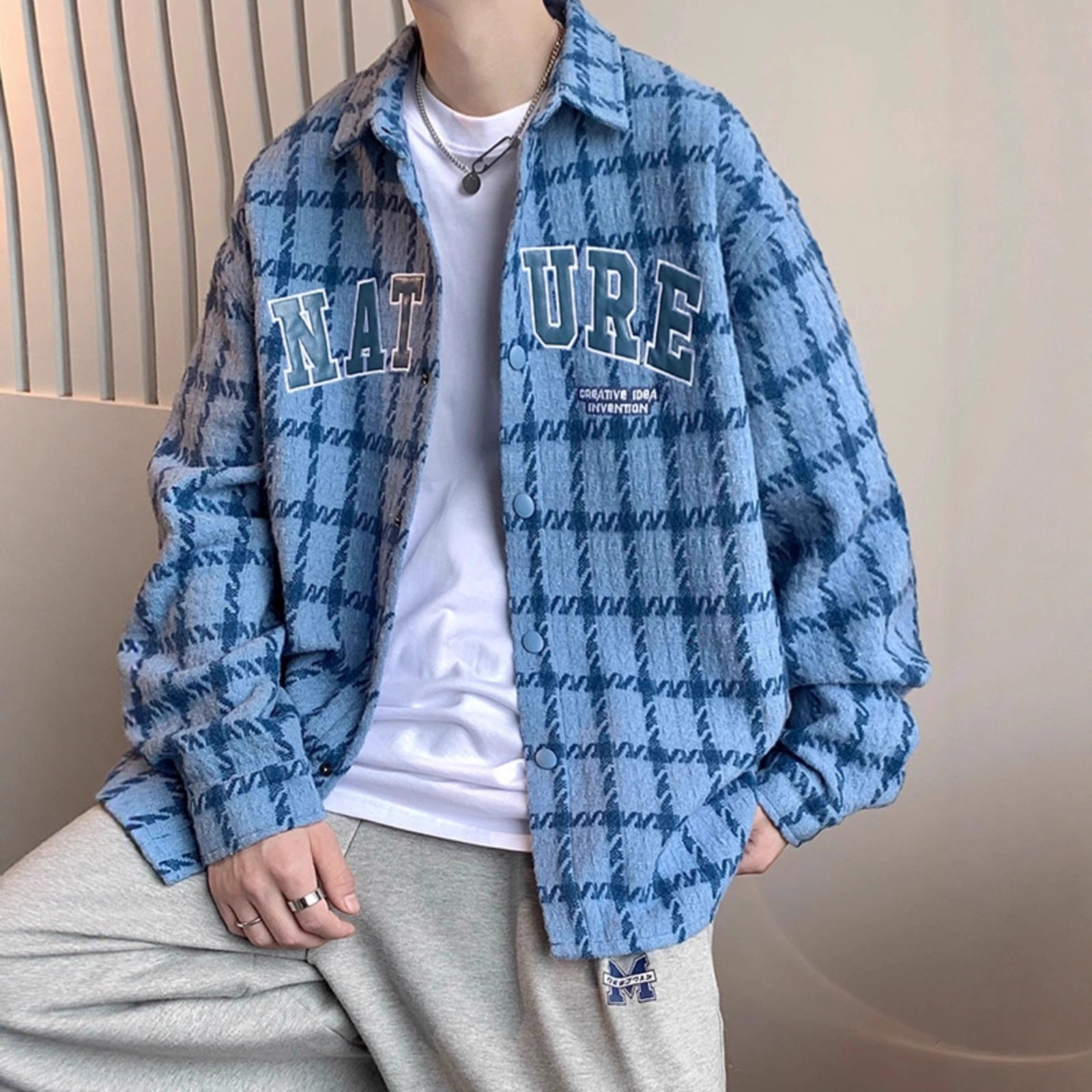 格子衬衫夹克男生春秋季新款