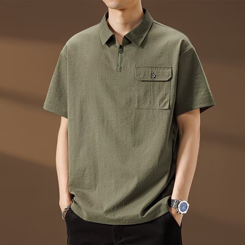 夏季男款大码polo领短袖t恤胖男生日系加肥加大半拉链男式Polo衫