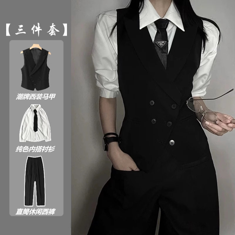 黑色枪驳领修身西服马甲春秋款
