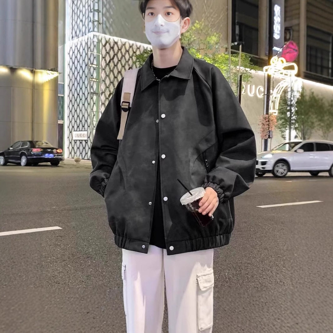 春秋大码男PU皮夹克宽松潮