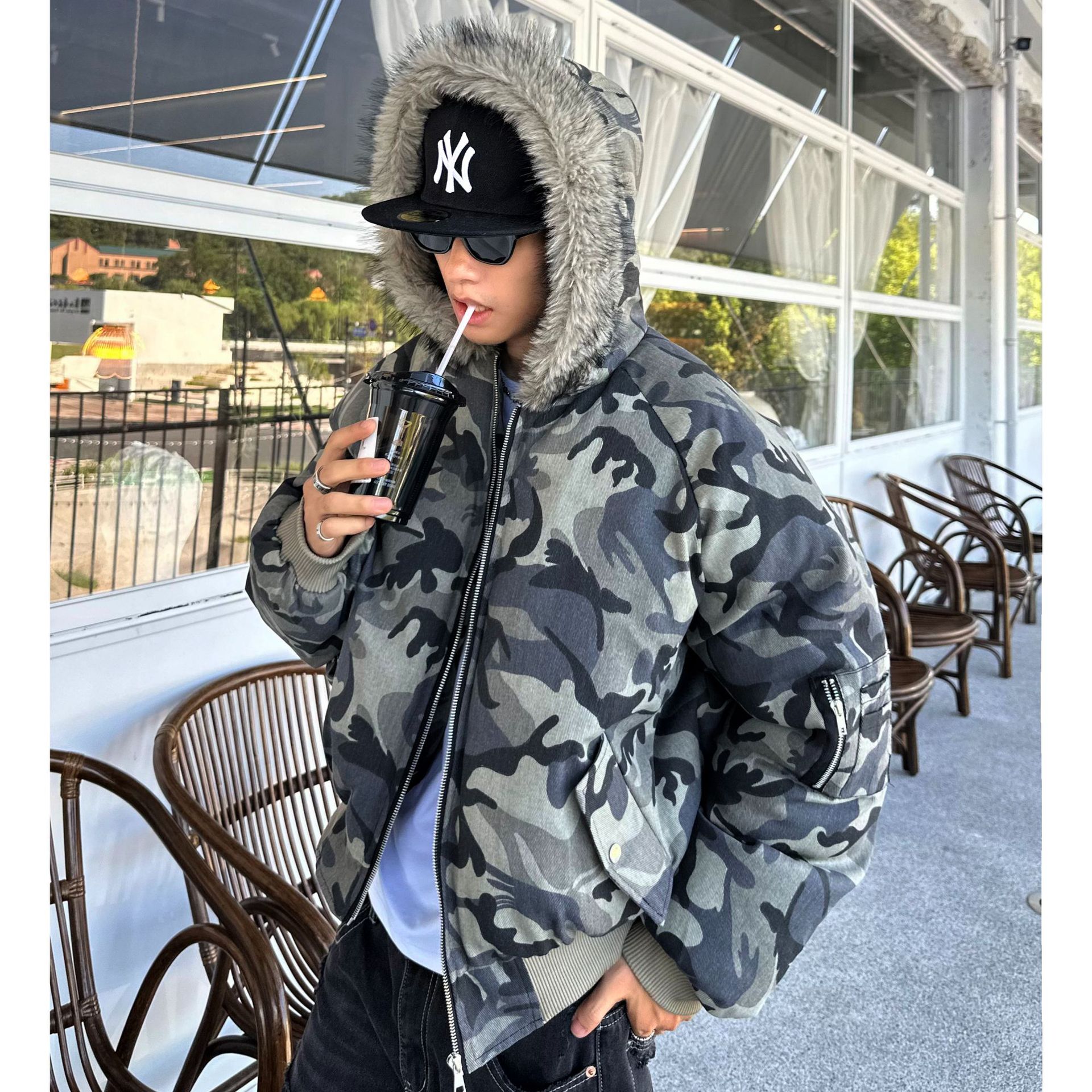 cleanfit毛领迷彩座山雕棉服男款