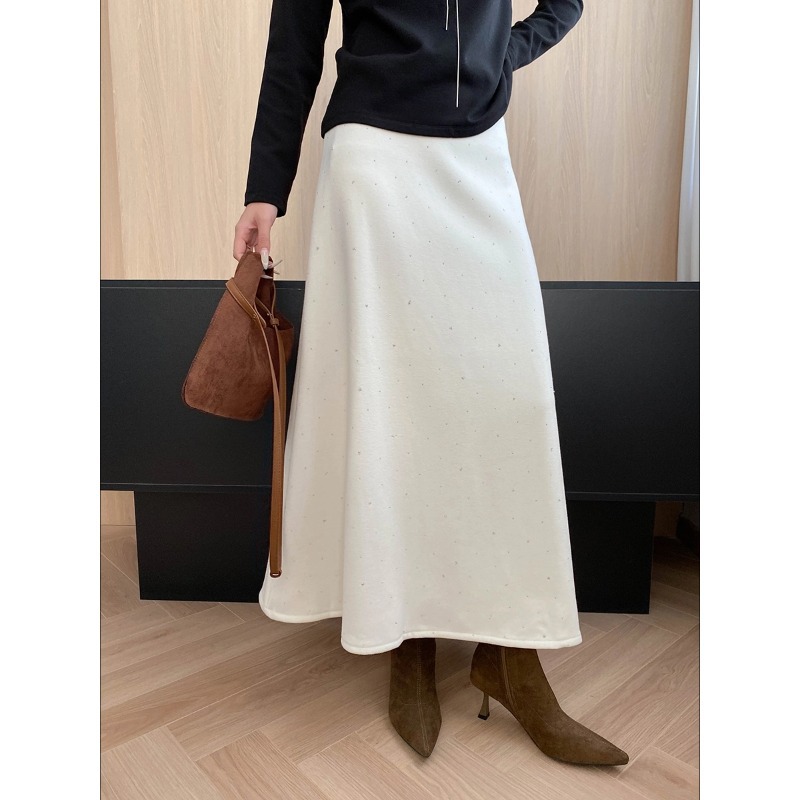 丽光法式高级感 重工烫钻设计感高腰显瘦A字加绒半身裙 SN8341