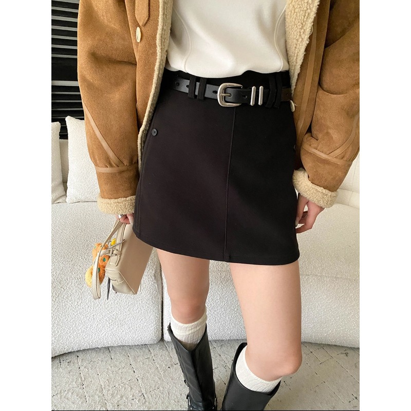 丽光腿精日常 法式垂感高腰包臀显瘦小个子A字毛呢短裙 SN8427