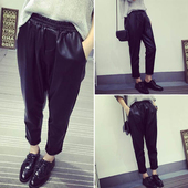 款 冬装 女哈伦裤 胖mm200斤束脚九分小脚长裤 特加肥加大码 子 pu皮裤