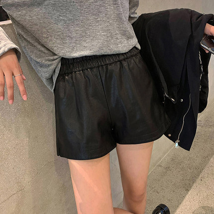 2025秋冬新款休闲皮短裤女大码PU黑色皮裤宽松阔腿显瘦外穿靴裤女