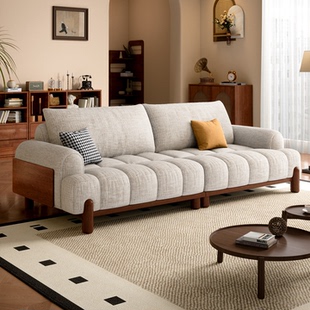 棉花糖沙发直排小户型客厅中古风雪尼尔白色实木布艺沙发可拆洗