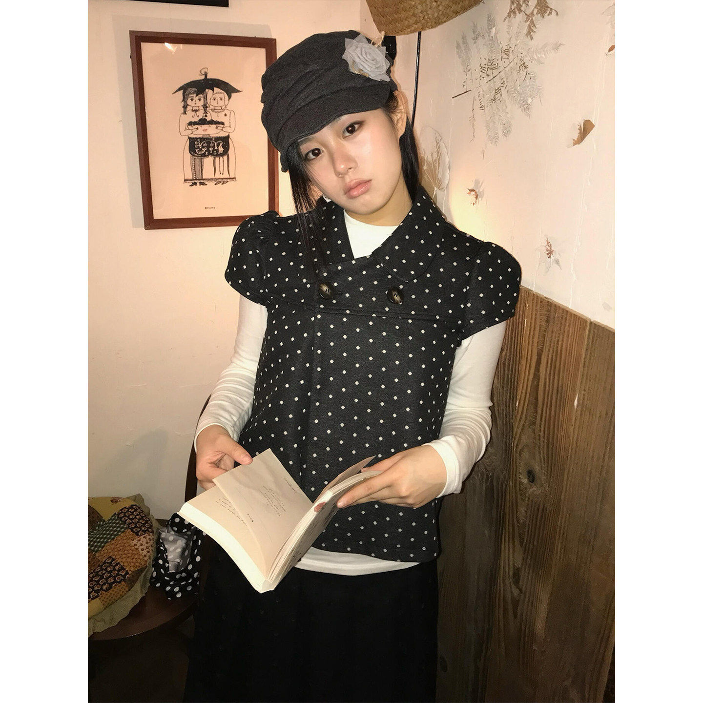 法式复古波点衬衫女早春穿搭波点短袖衬衣小衫彼得潘领外穿上衣潮