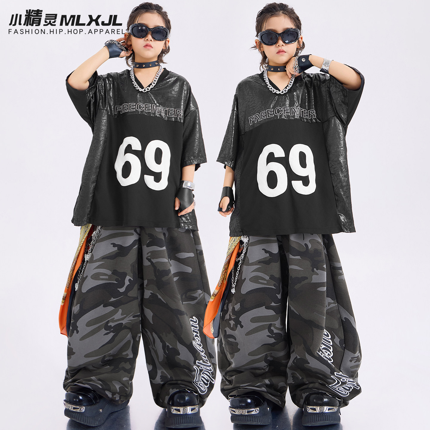 儿童街舞潮服时髦女生嘻哈hiphop表演服少儿炸街男孩架子鼓演出服