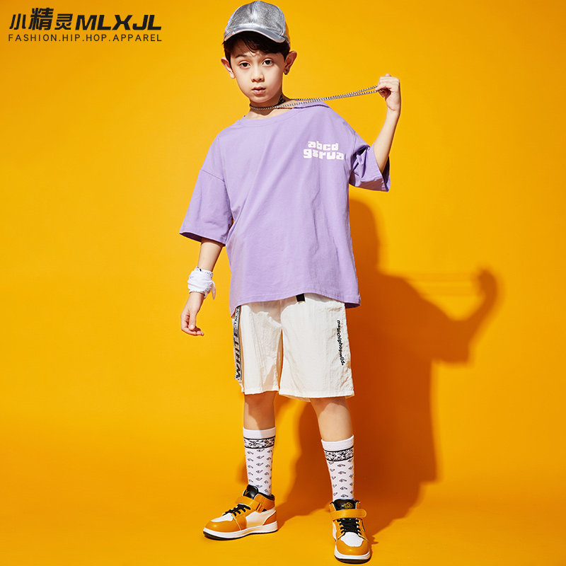 童装男童嘻哈街舞套装潮服儿童hiphop宽松短袖少儿爵士舞蹈演出服