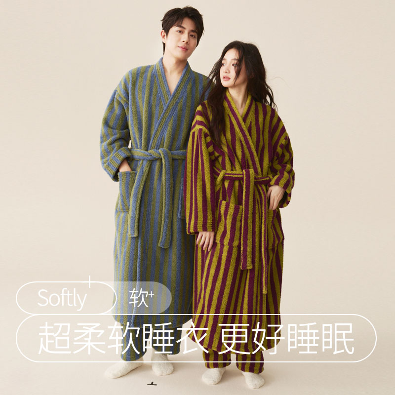 情侣家居服套装暖绒女士新款睡袍