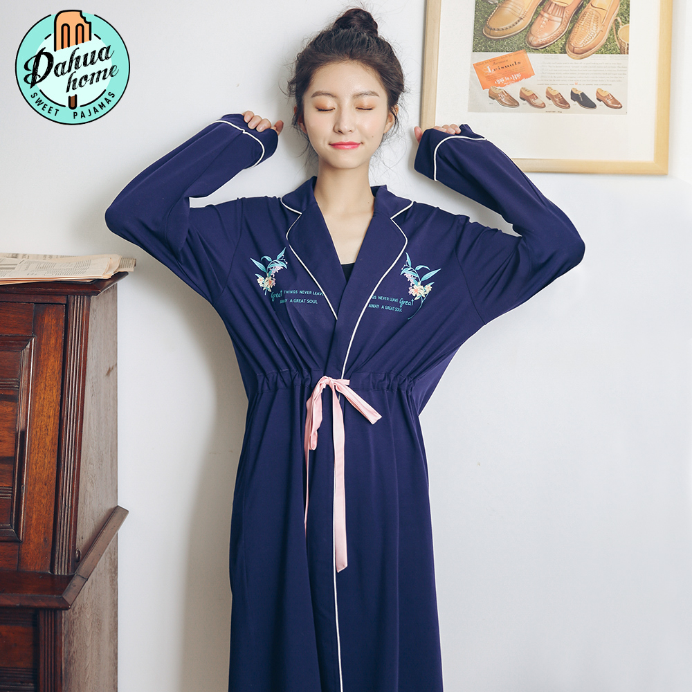 女夏三件套浴袍长袖睡衣家居服