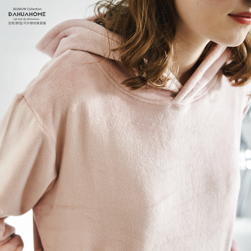 秋冬季珊瑚绒连帽可外穿家居服