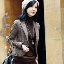 外套女休闲早秋短款 2021新款 显瘦春秋羊毛格子小西装 修身 小西服