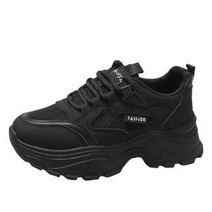 全黑色老爹鞋女3334小码秋冬厨房防滑鞋厨师不累脚软底工作运动鞋