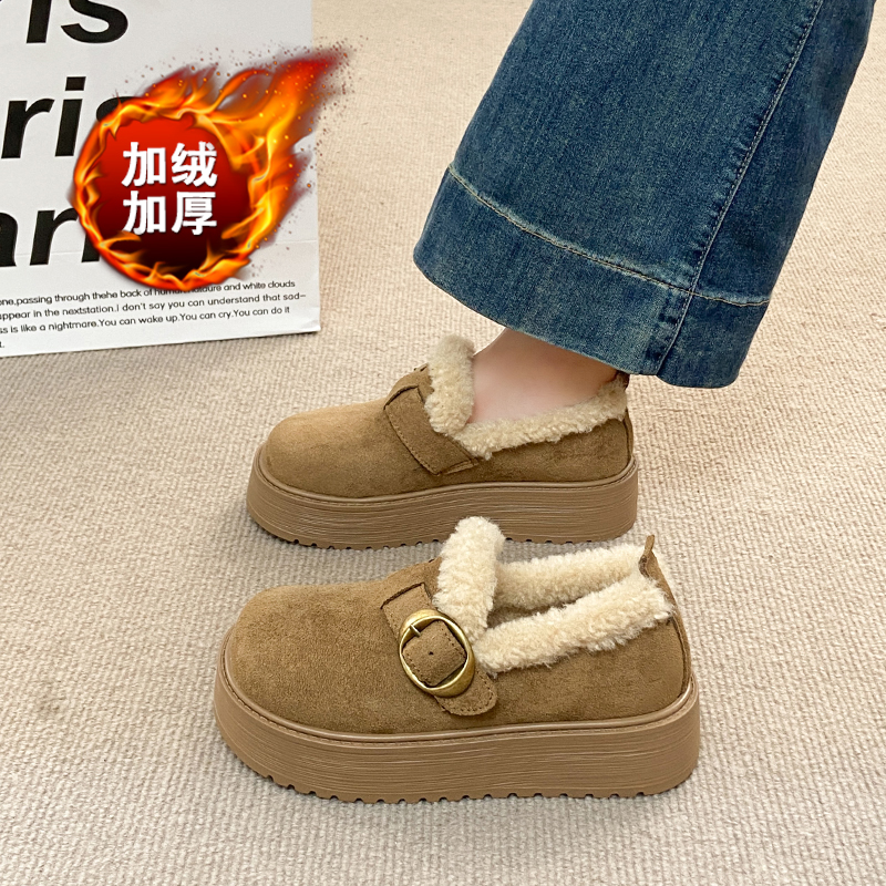 加绒加厚勃肯鞋女一脚蹬豆豆棉鞋