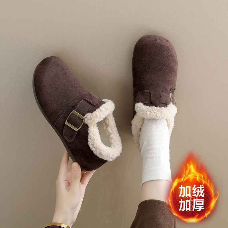 加绒老北京布鞋女一脚蹬保暖棉鞋