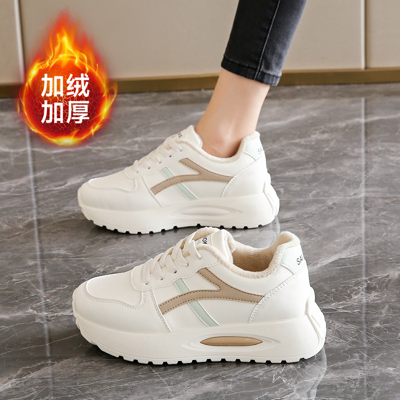 加绒德训鞋女皮面防水防滑棉鞋