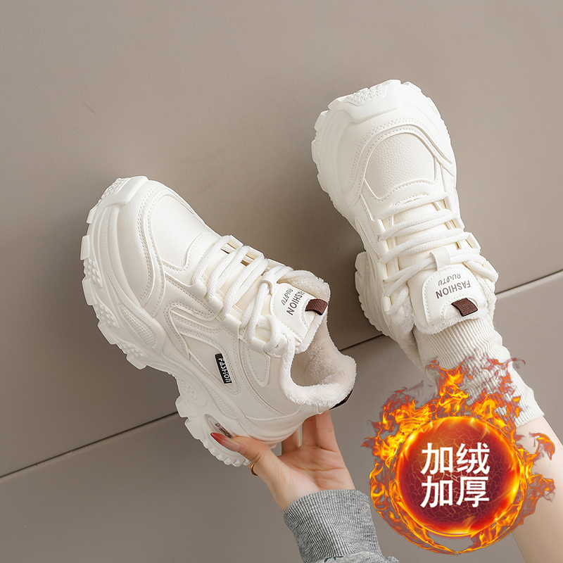 白鹿同款加绒老爹鞋女防滑保暖