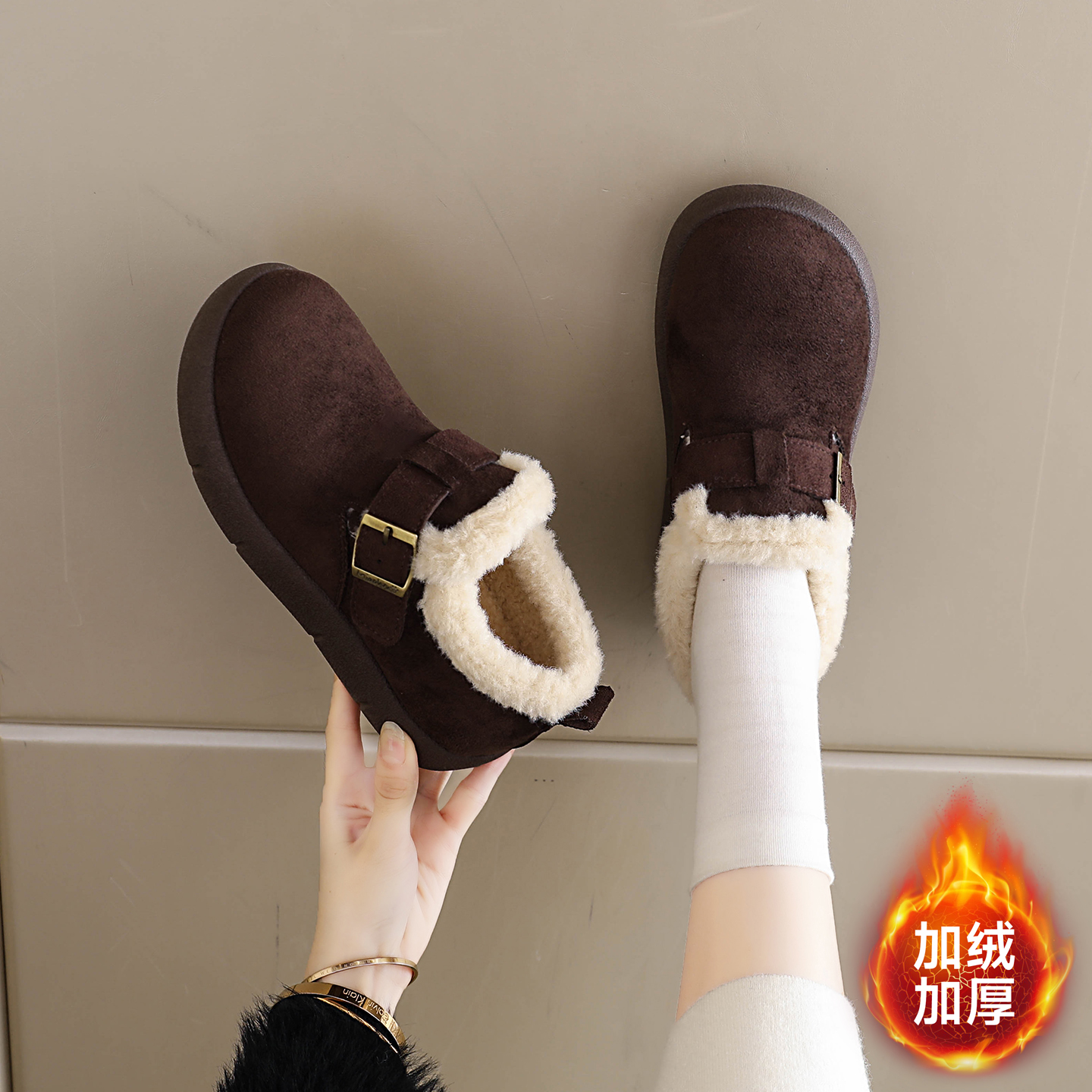 加绒老北京布鞋女一脚蹬毛毛鞋