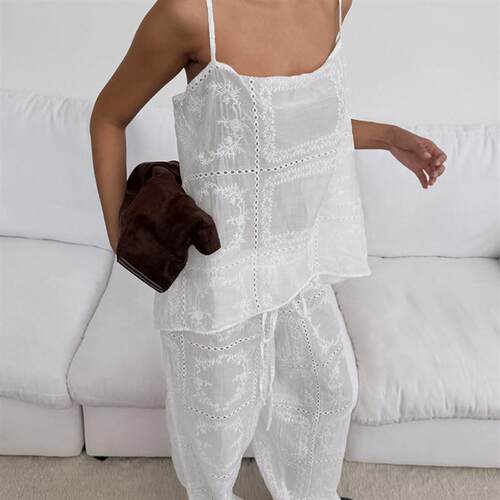 Fashion Suits欧美女士套装精致吊带上衣时尚宽松长裤度假