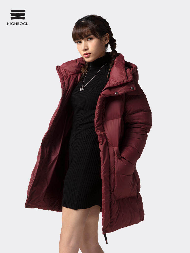 天石户外秋冬女士鹅绒羽绒服中长款连帽外套防水羽绒服外套v084