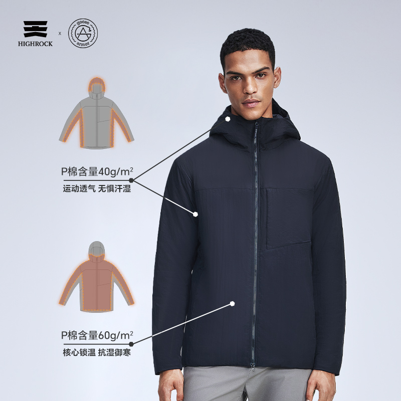 天石男连帽金标P棉服G435