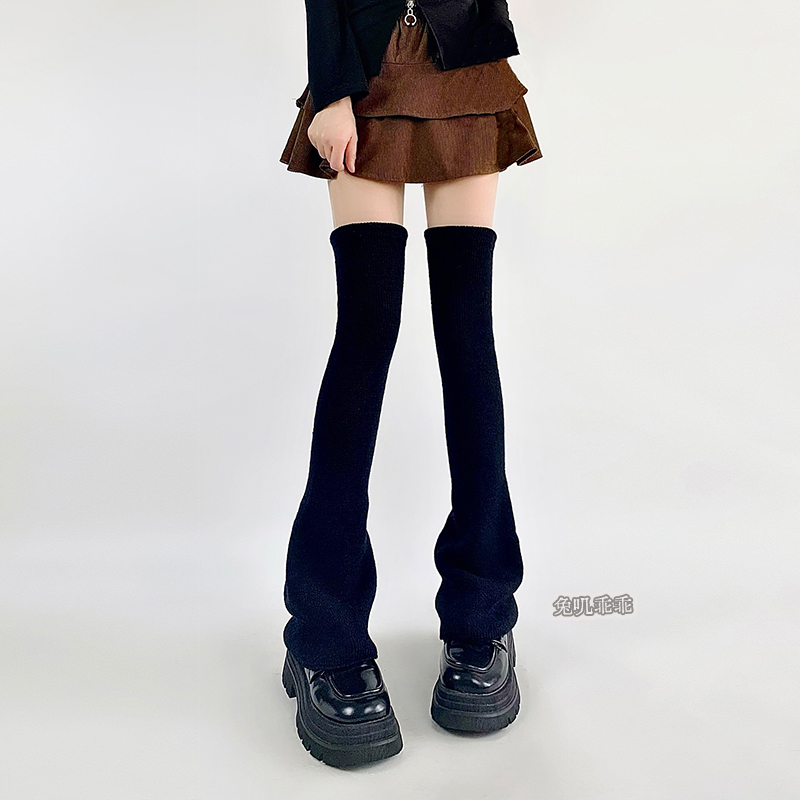 jk长筒过膝腿套黑色针织堆堆袜子女秋冬保暖护膝高筒喇叭棉靴袜套
