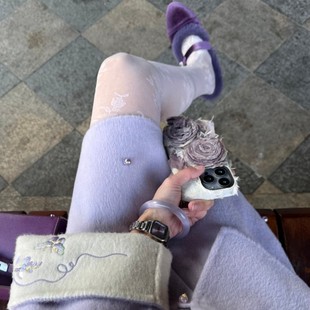 春夏奶白色复古蔷薇玫瑰花丝袜女性感纯欲女士薄款打底袜ins黑丝