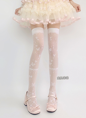 白丝过膝袜女春夏薄款lolita蝴蝶结袜子jk学生高筒大腿袜白色纯欲