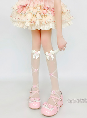 白色lolita甜美蝴蝶结小腿袜女薄款可爱jk中筒袜夏季半腿长筒丝袜