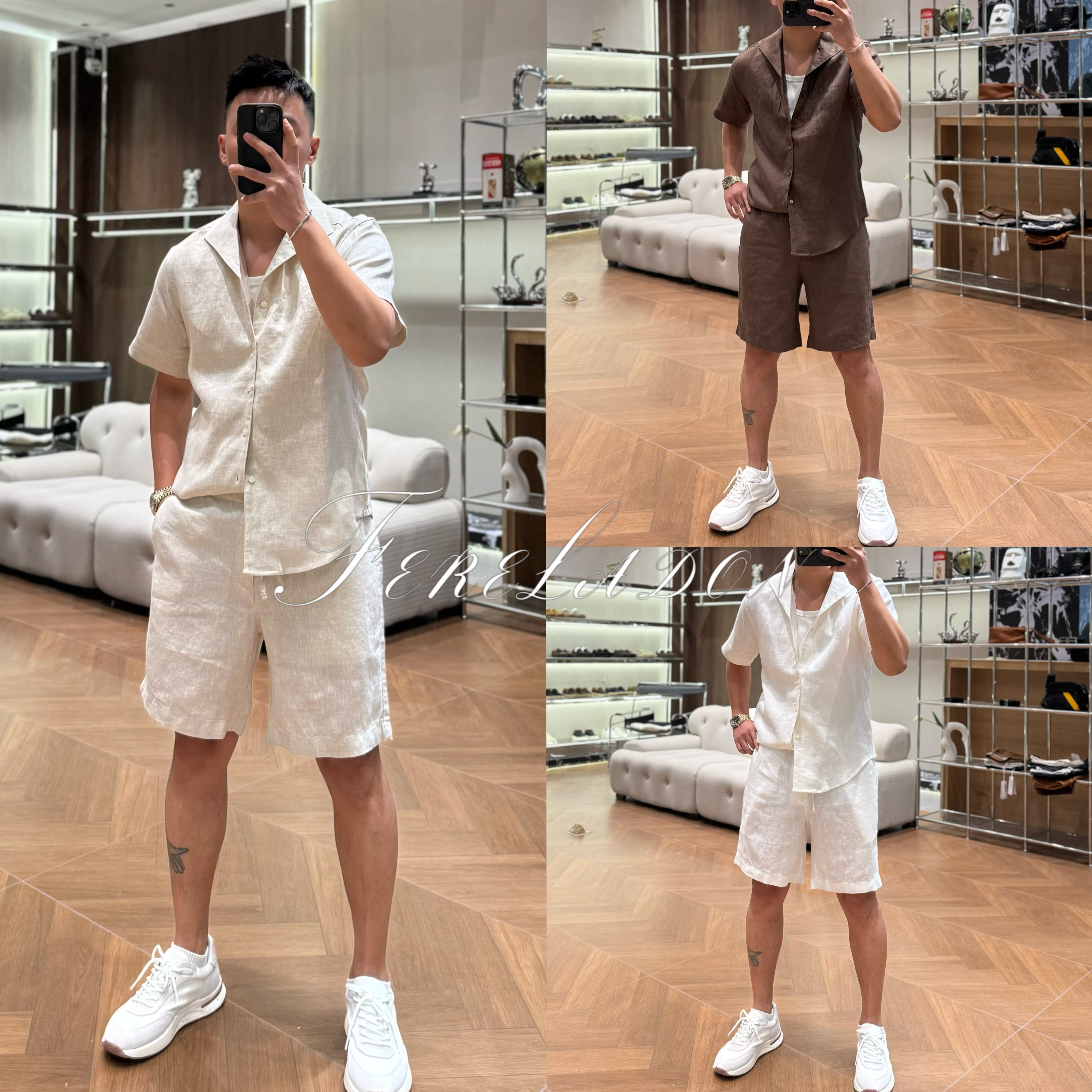 【阿杜精选】男士休闲套装夏季短袖衬衫短裤亚麻慵懒度假风-8828